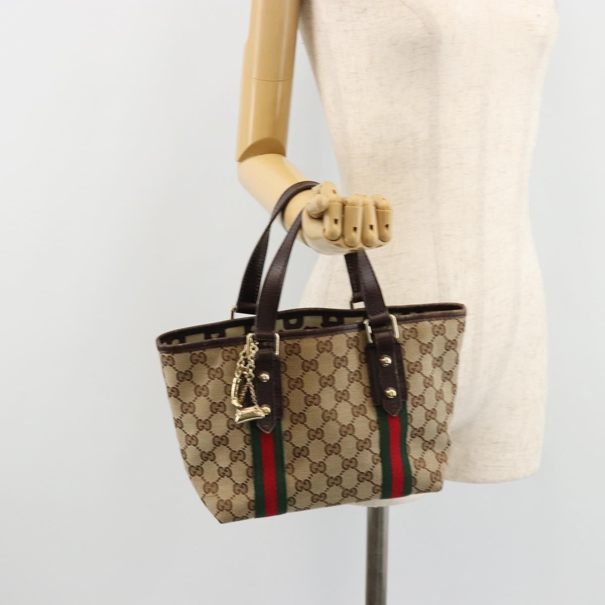 GUCCI GG Canvas Web Sherry Line Hand Bag Beige Gold 139261 Auth 180644
