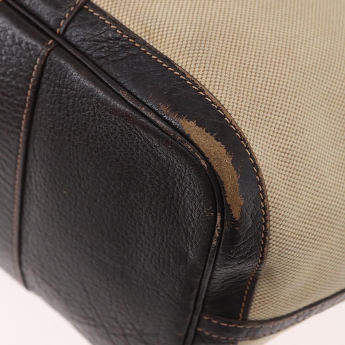 HERMES Tower Ash Garden Party MM Hand Bag Canvas Beige Silver Auth 180653