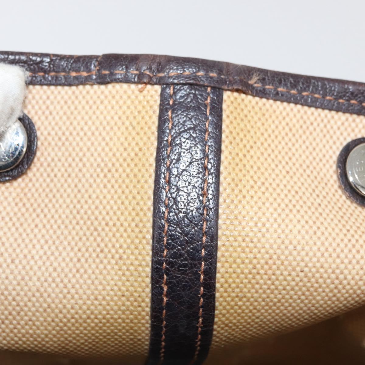 HERMES Tower Ash Garden Party MM Hand Bag Canvas Beige Silver Auth 180653