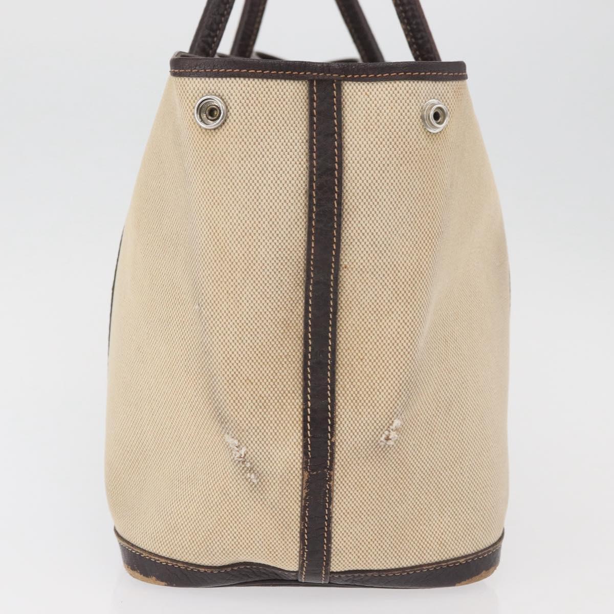 HERMES Tower Ash Garden Party MM Hand Bag Canvas Beige Silver Auth 180653