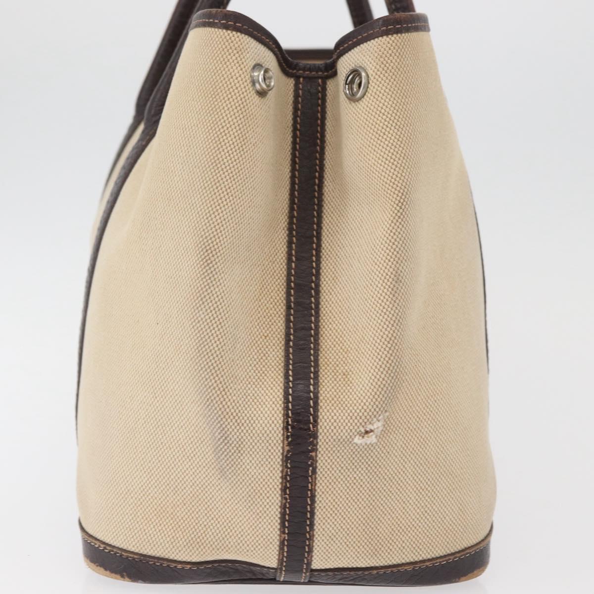 HERMES Tower Ash Garden Party MM Hand Bag Canvas Beige Silver Auth 180653
