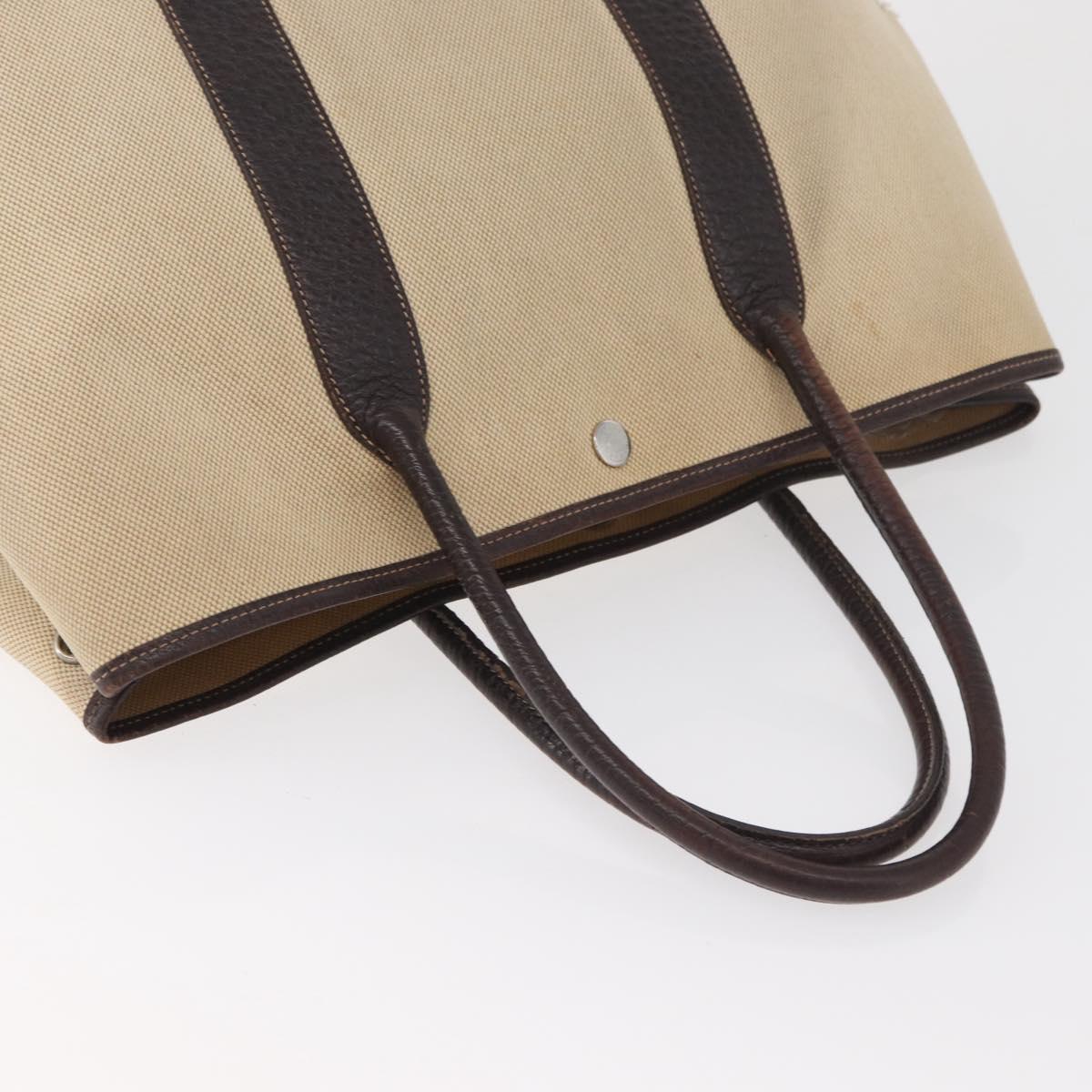 HERMES Tower Ash Garden Party MM Hand Bag Canvas Beige Silver Auth 180653