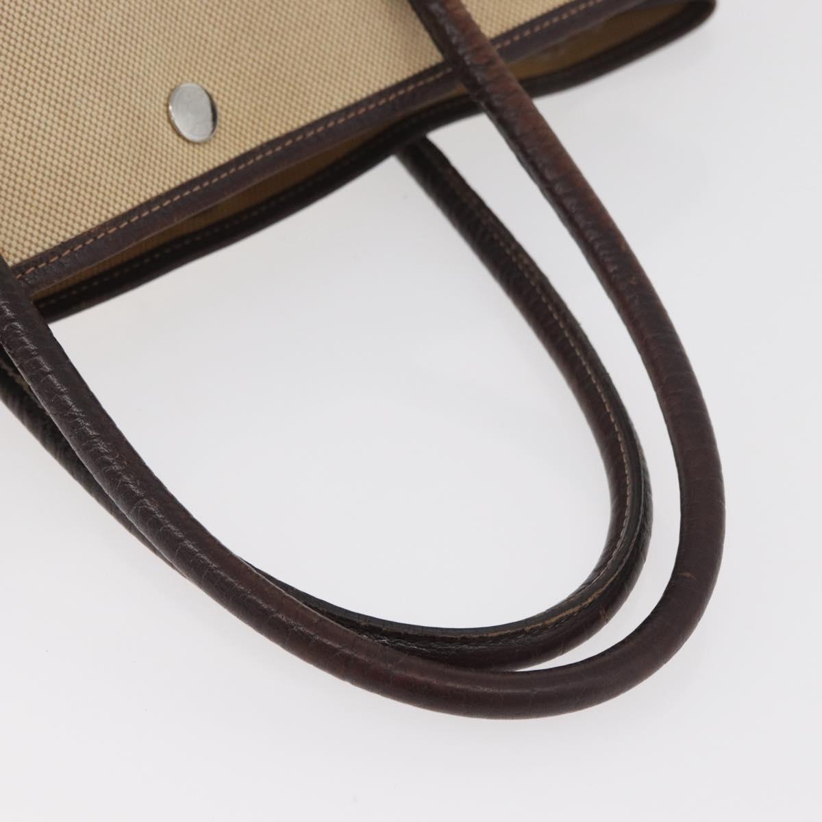 HERMES Tower Ash Garden Party MM Hand Bag Canvas Beige Silver Auth 180653