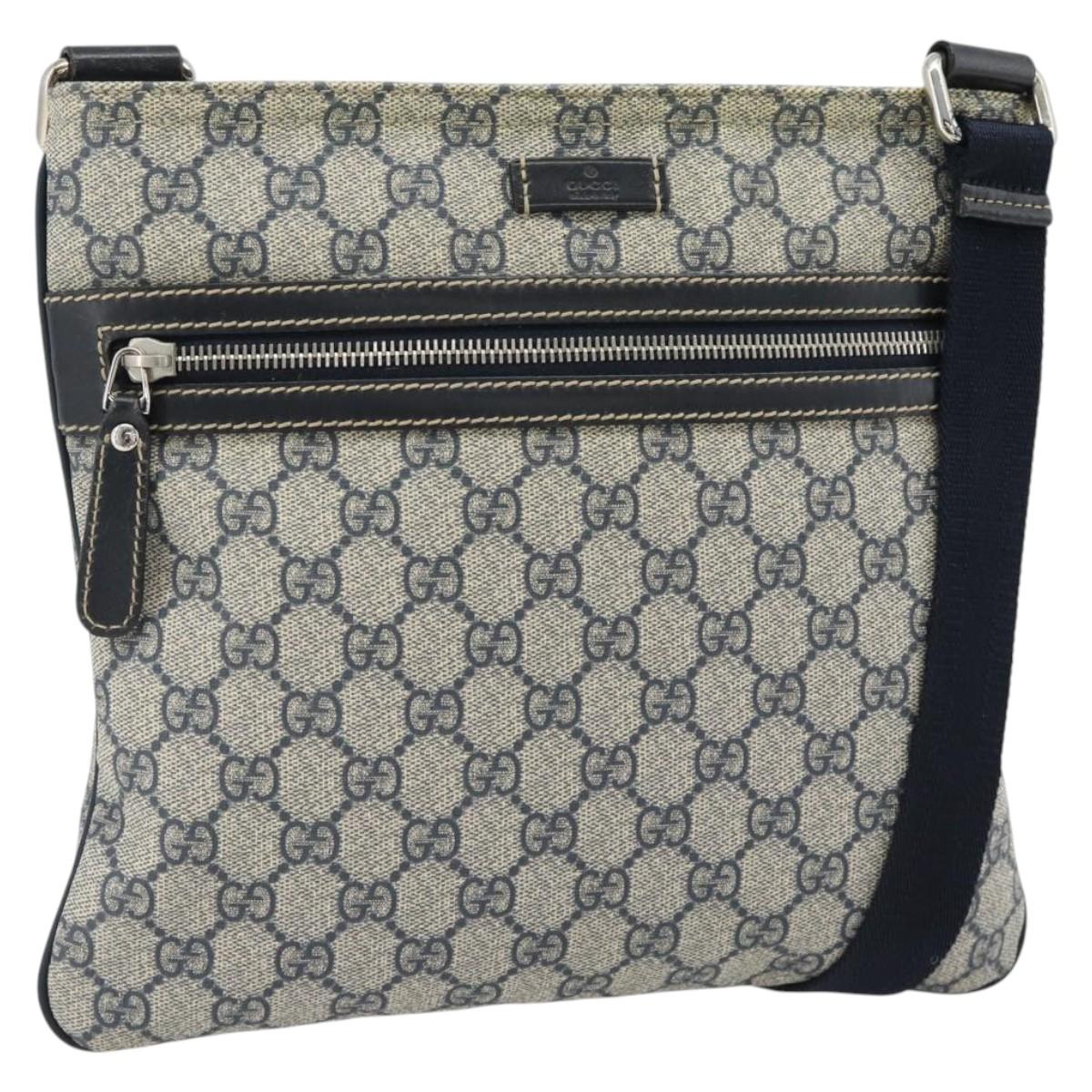 GUCCI GG Supreme Shoulder Bag PVC Navy Silver 295257 Auth 180659A