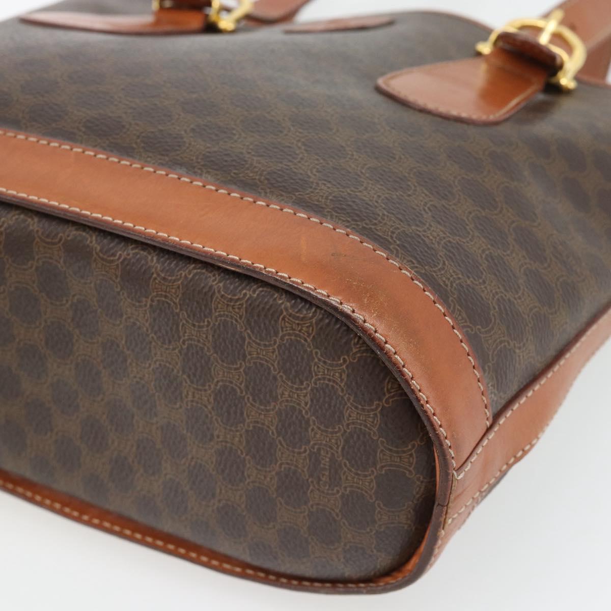 CELINE Macadam Canvas Tote Bag PVC Leather Brown Gold Auth 180666