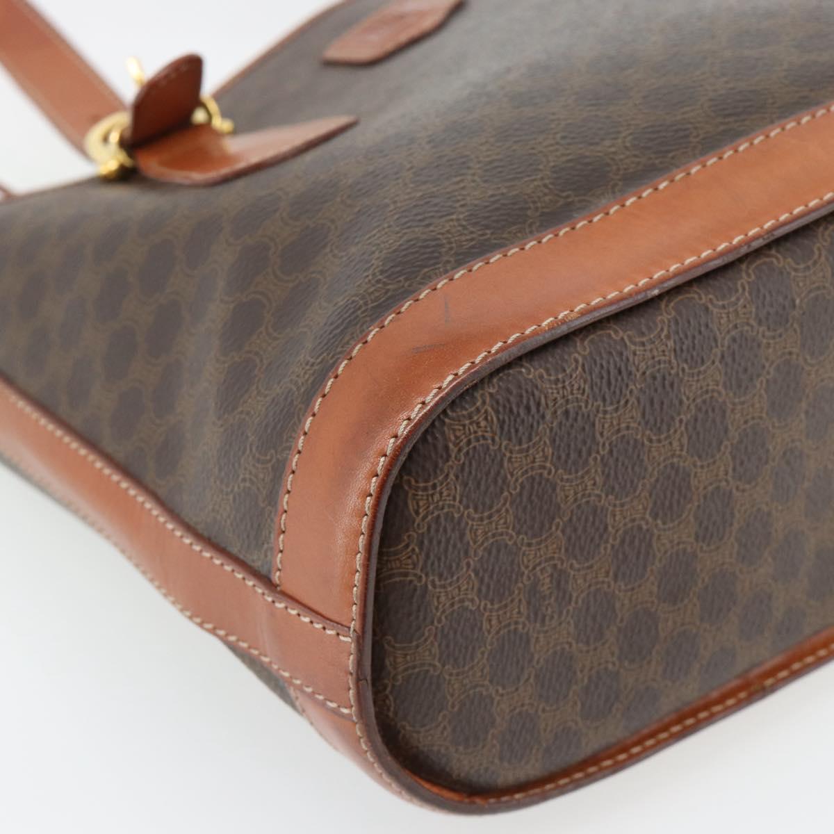 CELINE Macadam Canvas Tote Bag PVC Leather Brown Gold Auth 180666
