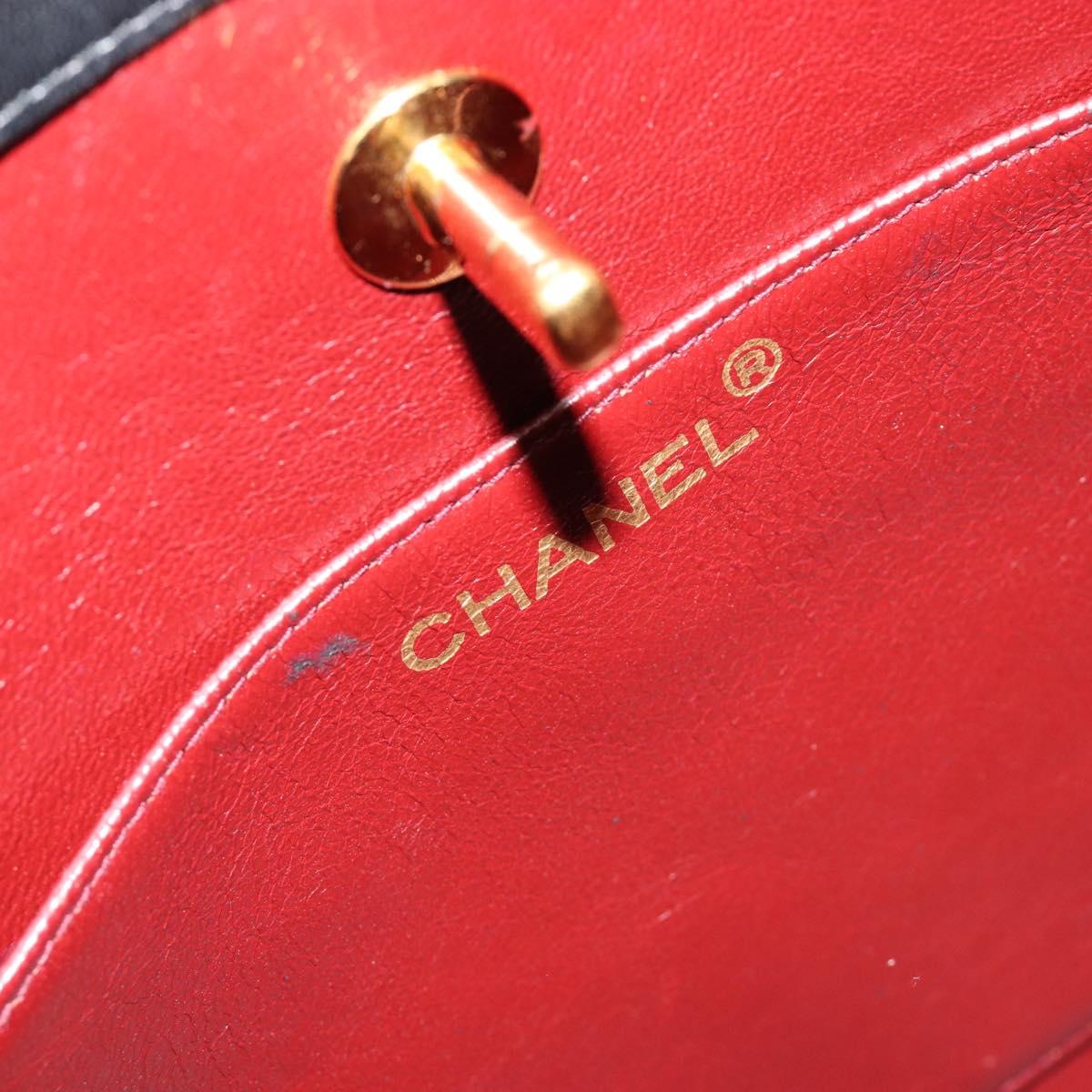 CHANEL Matelasse Hand Bag Lamb Skin 2way Black Gold CC Auth 180669A