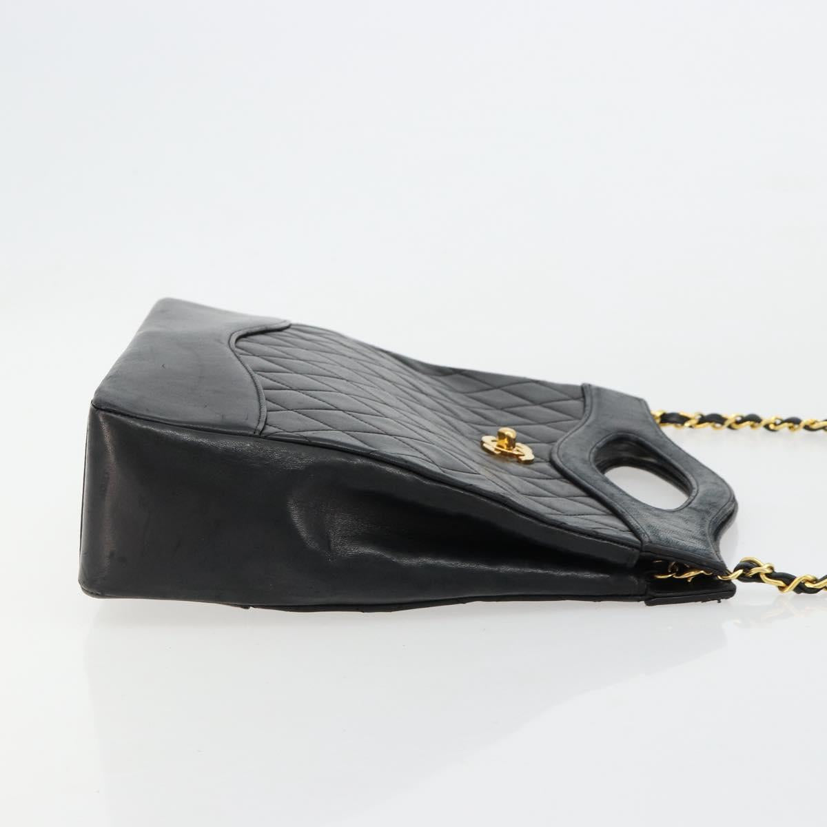 CHANEL Matelasse Hand Bag Lamb Skin 2way Black Gold CC Auth 180669A