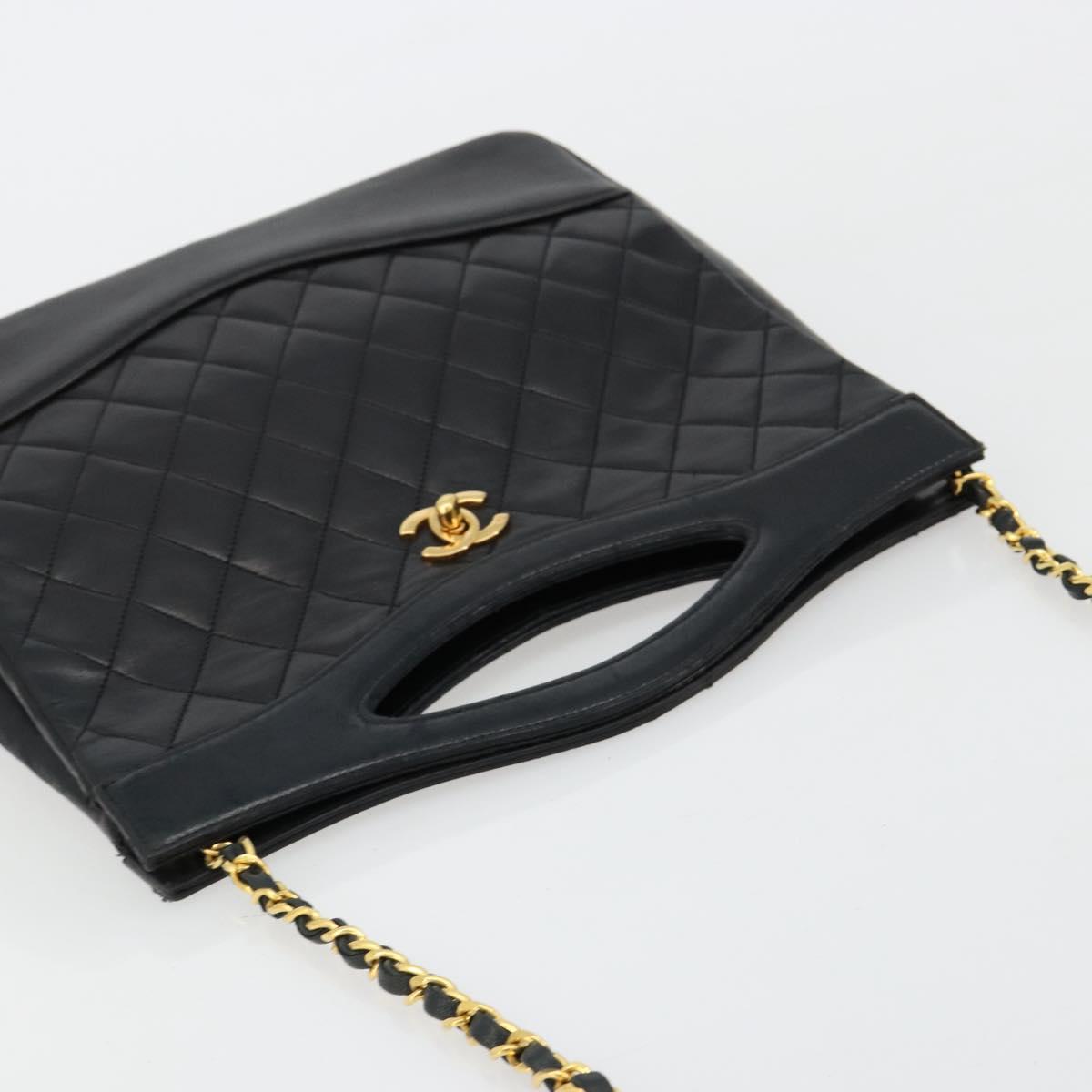 CHANEL Matelasse Hand Bag Lamb Skin 2way Black Gold CC Auth 180669A