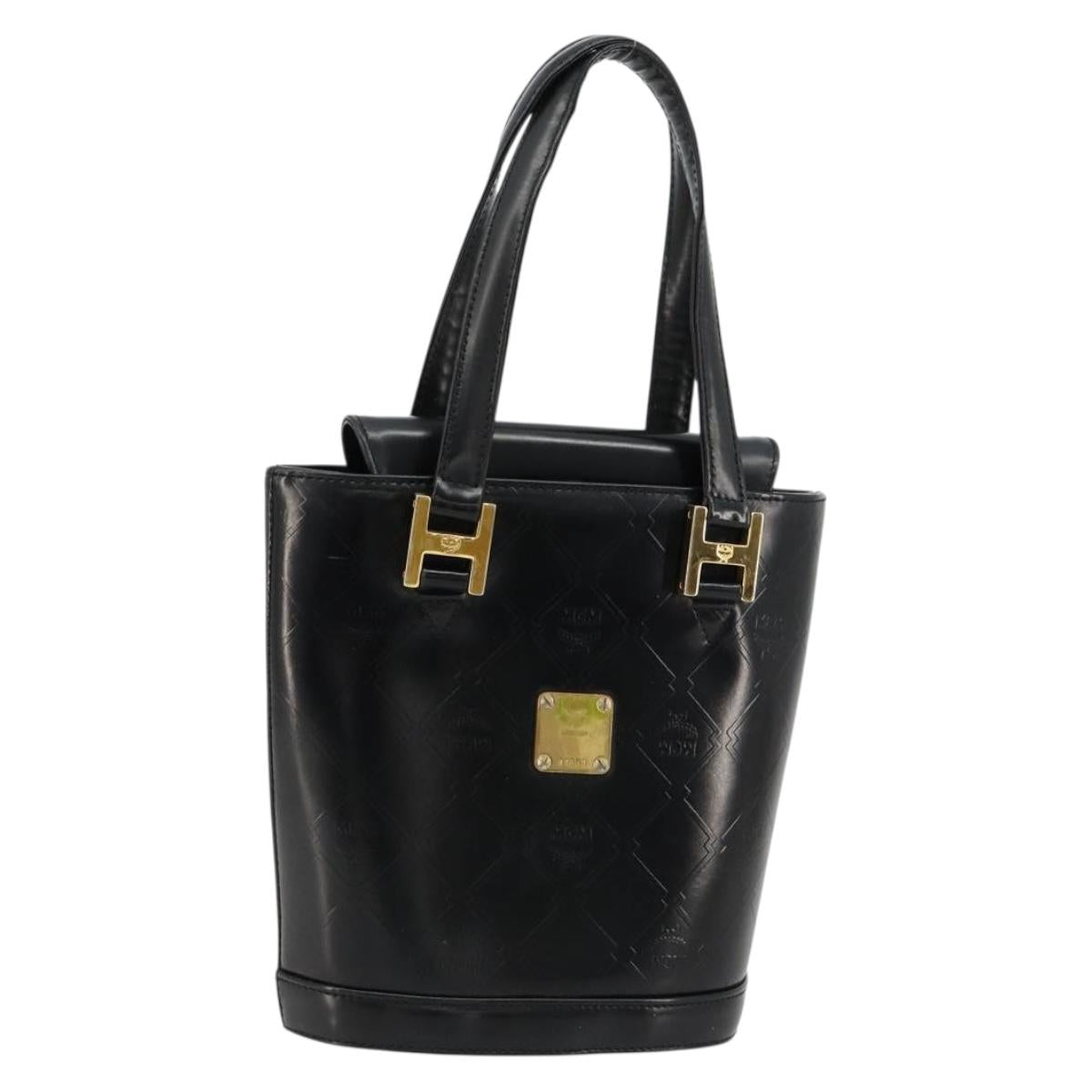 MCM Vicetos Logogram Hand Bag Leather Black Gold Auth 180670