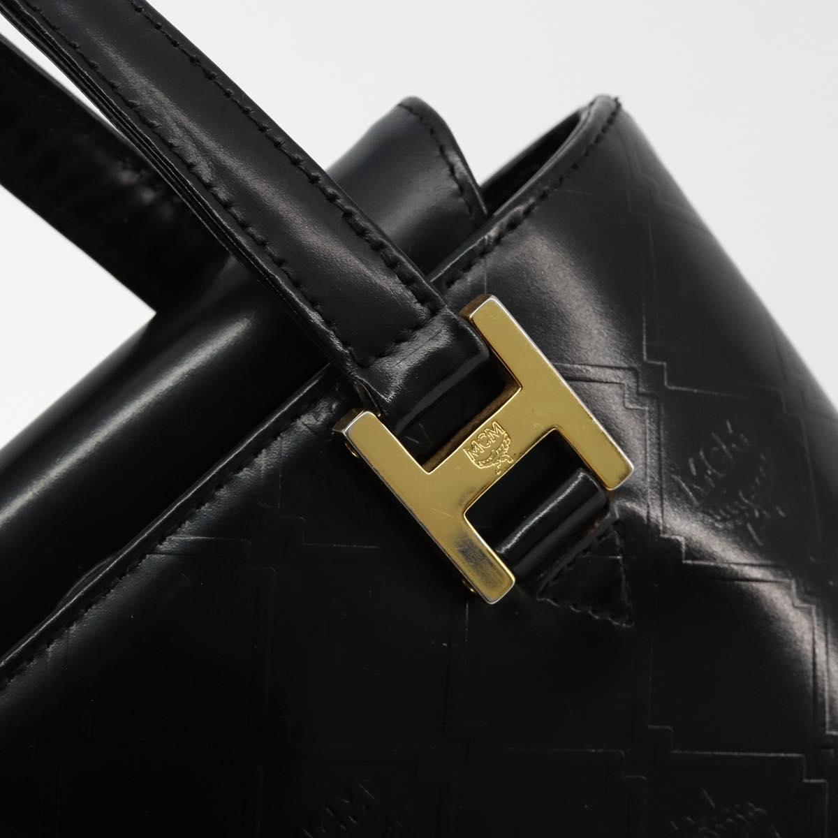 MCM Vicetos Logogram Hand Bag Leather Black Gold Auth 180670