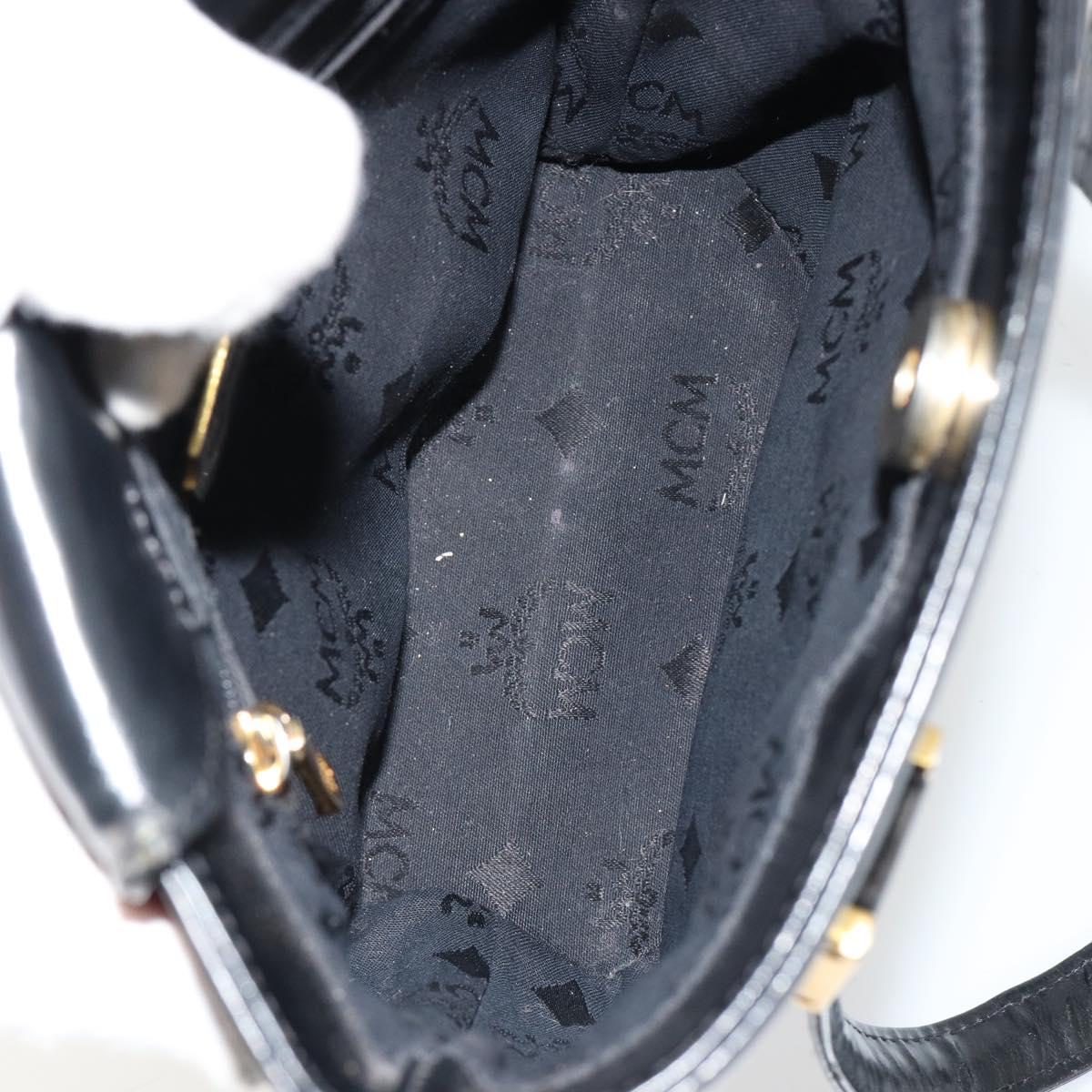 MCM Vicetos Logogram Hand Bag Leather Black Gold Auth 180670