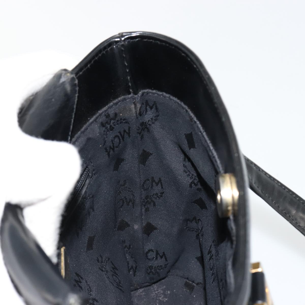 MCM Vicetos Logogram Hand Bag Leather Black Gold Auth 180670