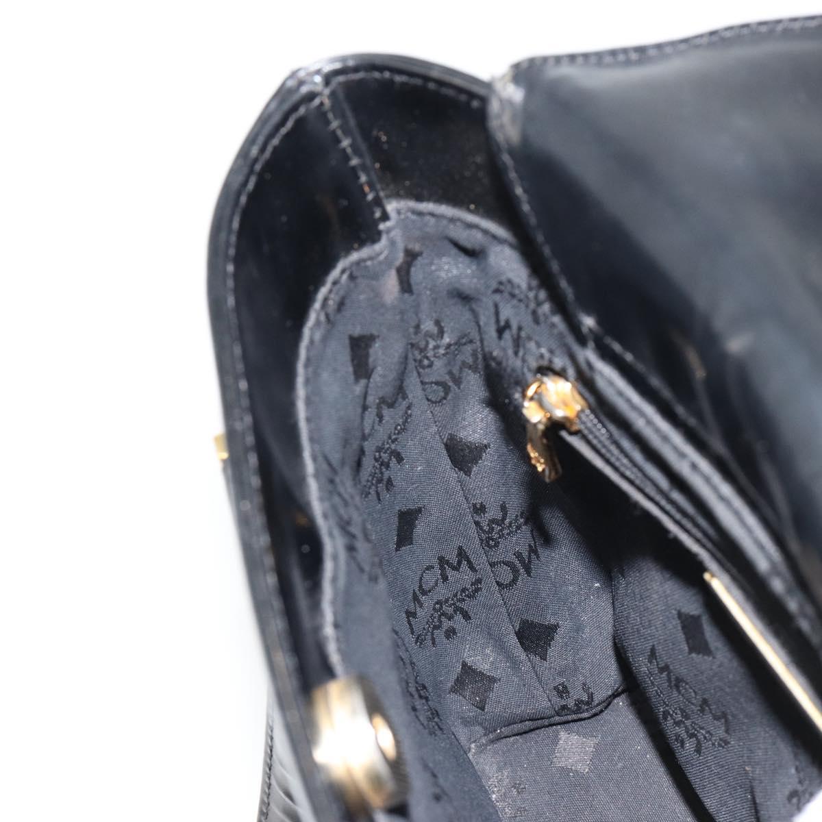 MCM Vicetos Logogram Hand Bag Leather Black Gold Auth 180670