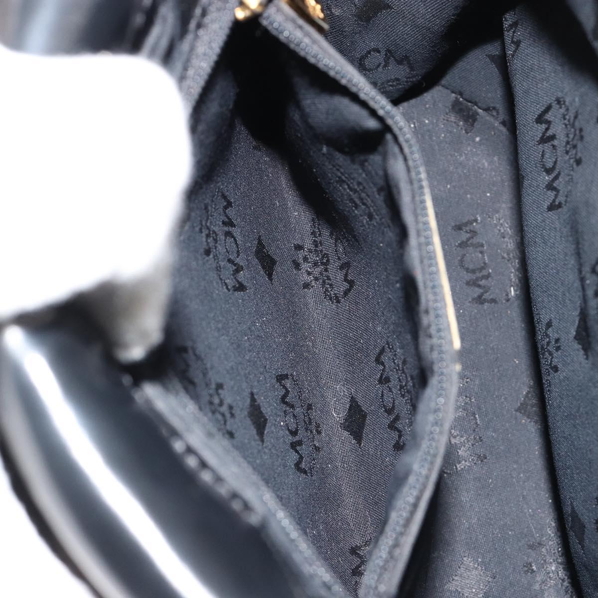MCM Vicetos Logogram Hand Bag Leather Black Gold Auth 180670