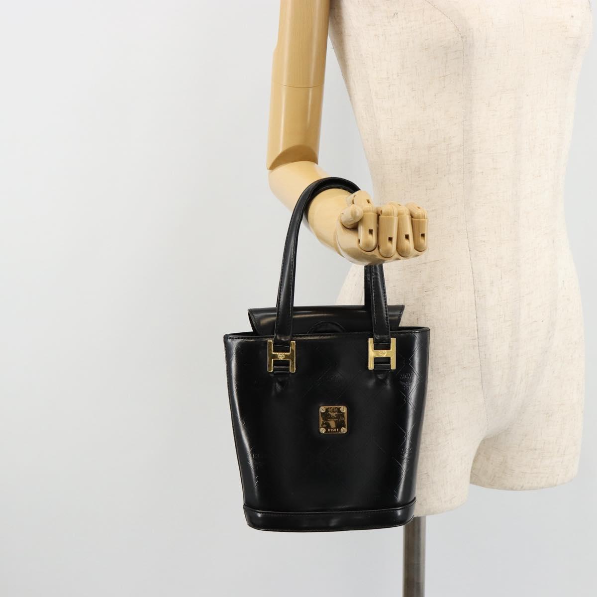MCM Vicetos Logogram Hand Bag Leather Black Gold Auth 180670