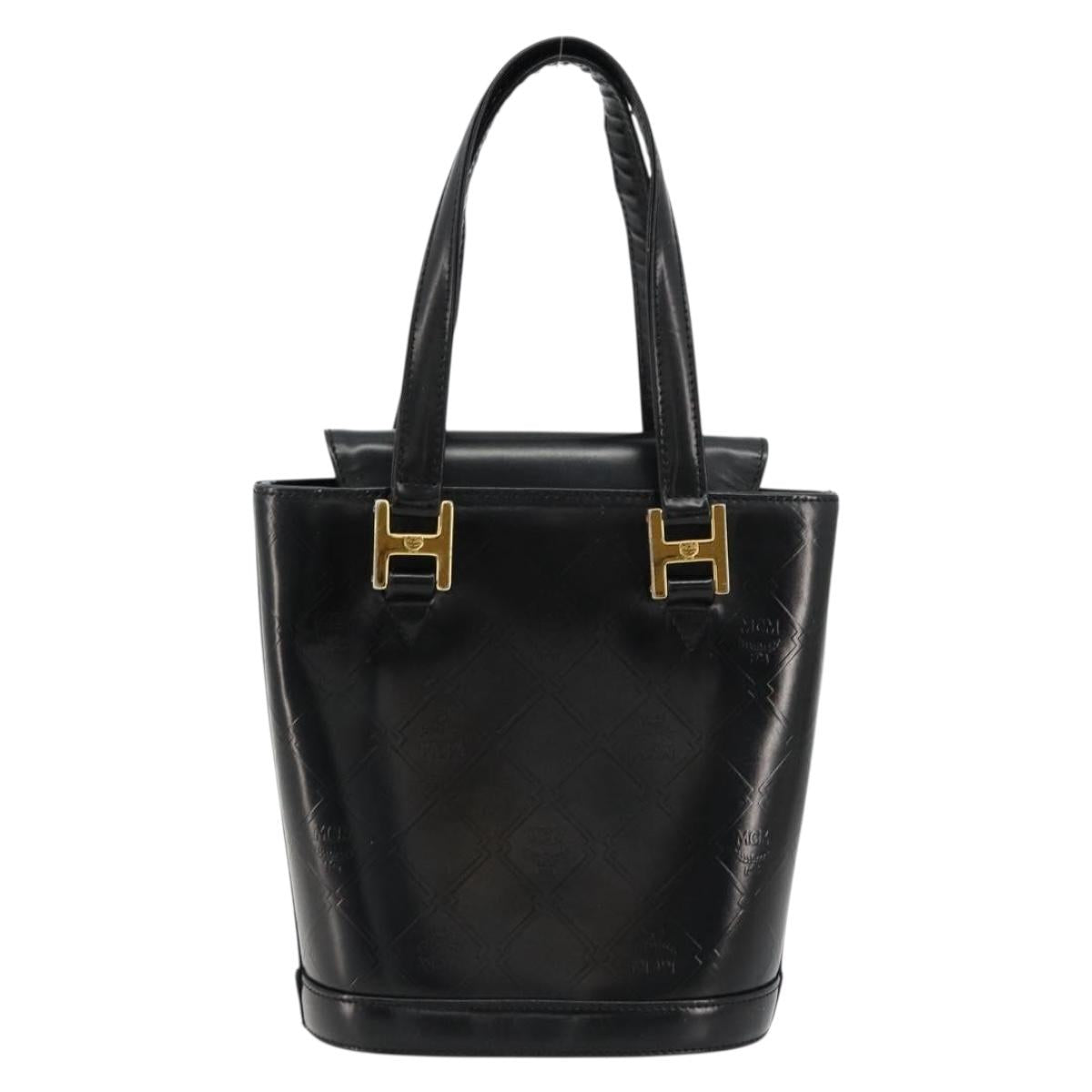 MCM Vicetos Logogram Hand Bag Leather Black Gold Auth 180670