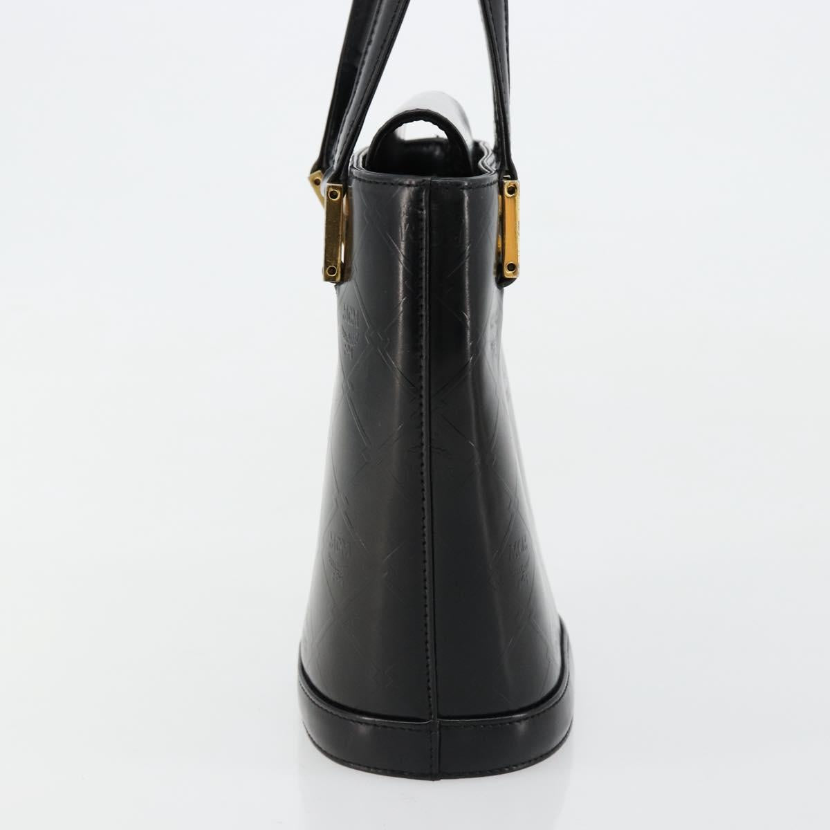 MCM Vicetos Logogram Hand Bag Leather Black Gold Auth 180670