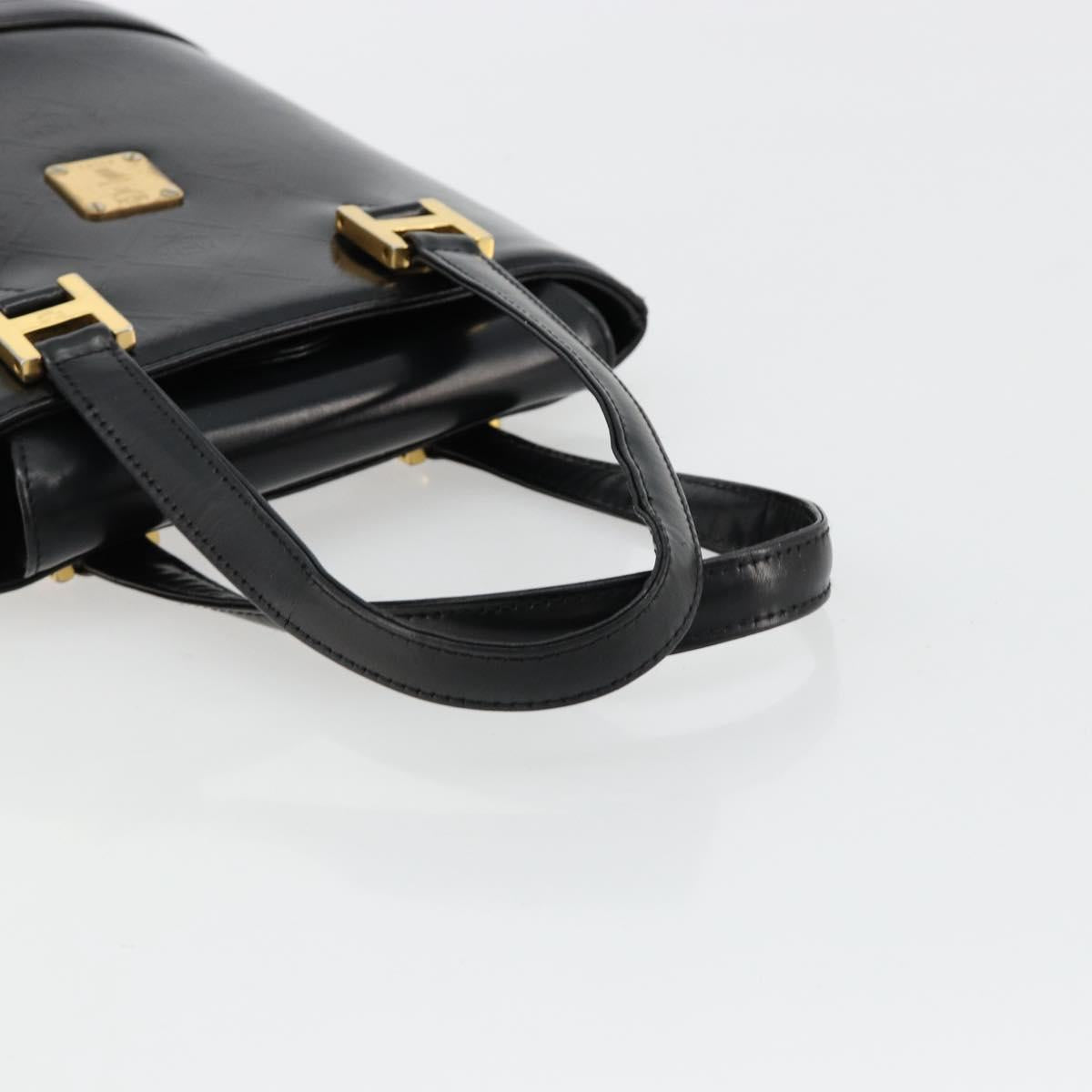 MCM Vicetos Logogram Hand Bag Leather Black Gold Auth 180670