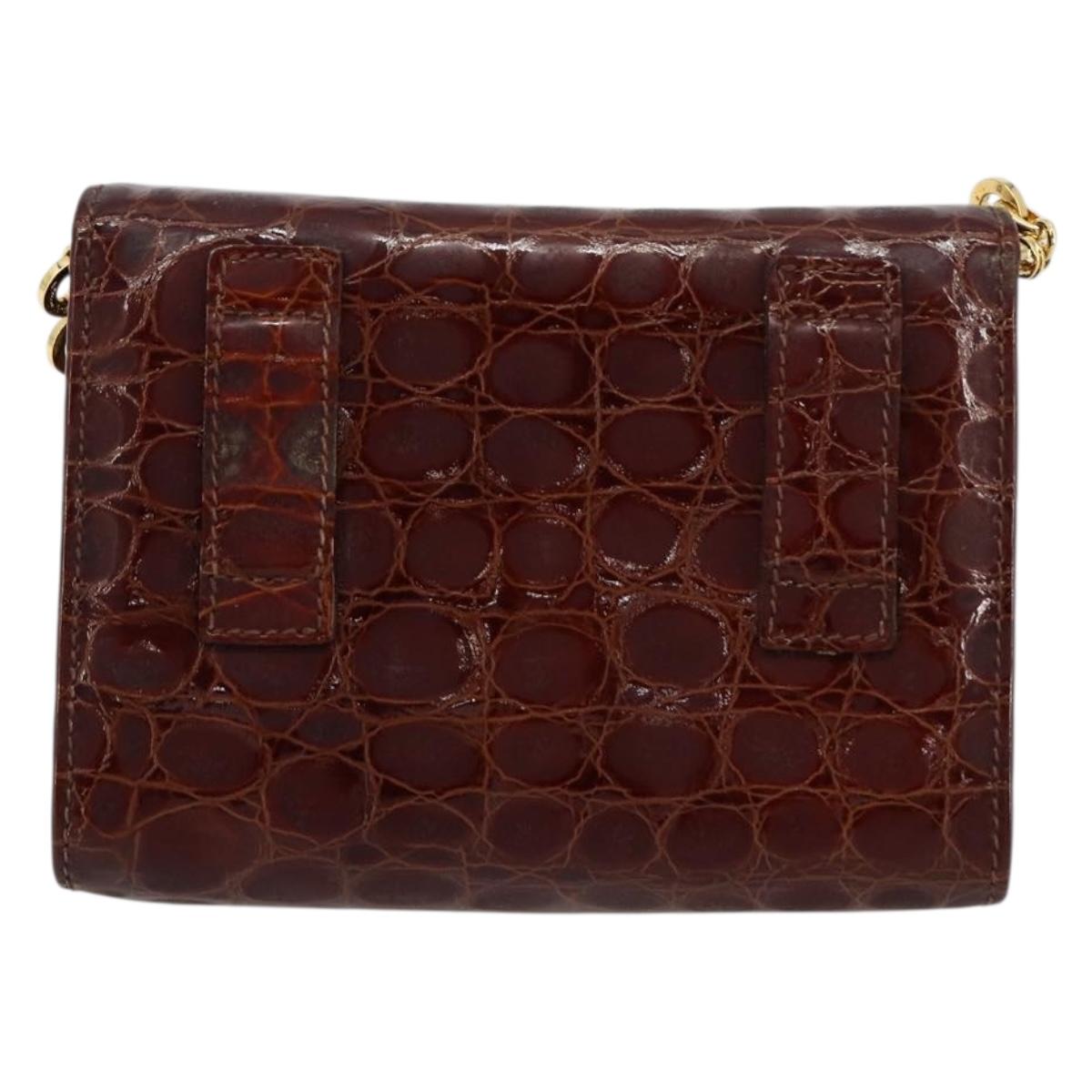Salvatore Ferragamo Vara Ribbon Chain Bag Leather Bordeaux Gold Auth 180672