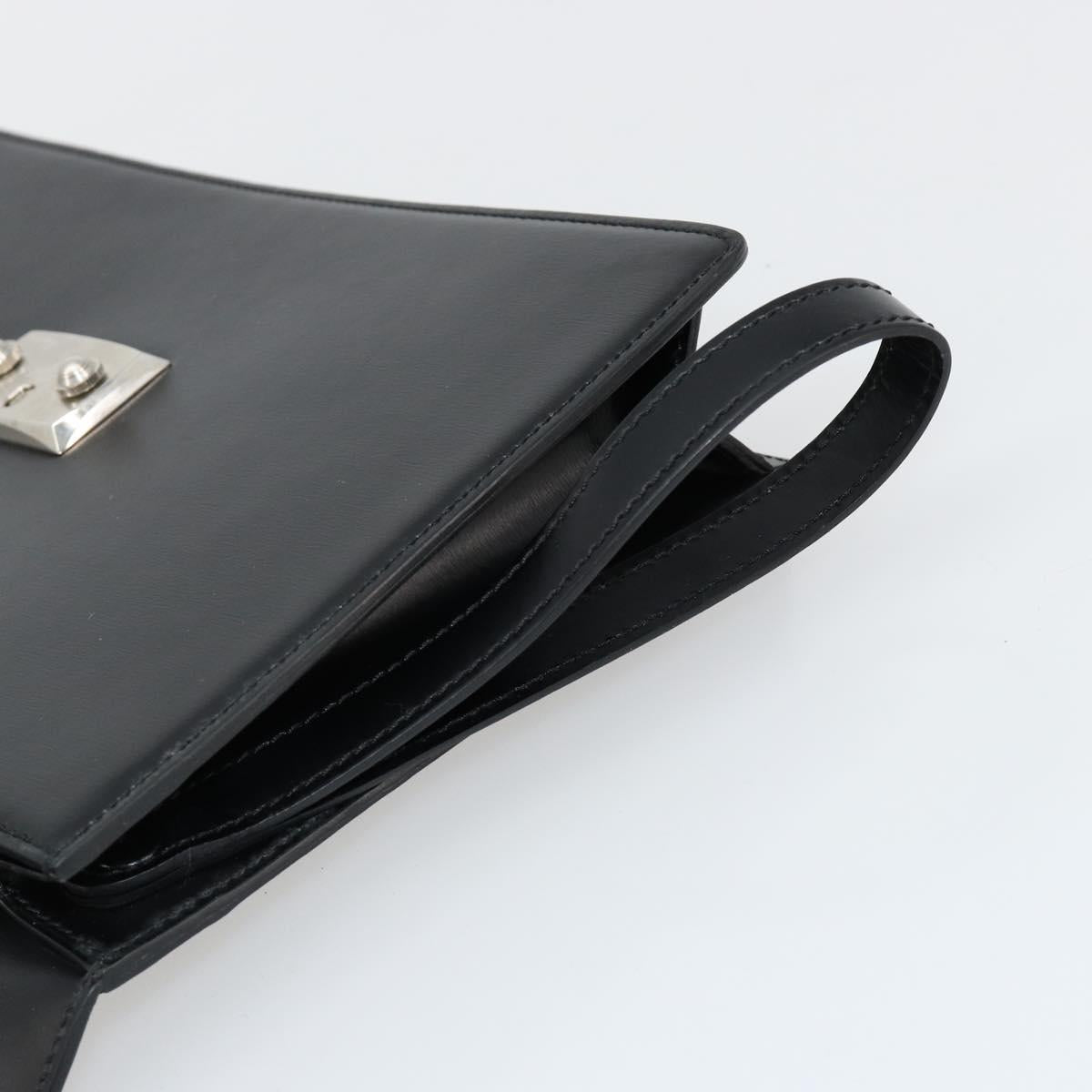 CARTIER Clutch Bag Leather Black Silver Auth 180674A