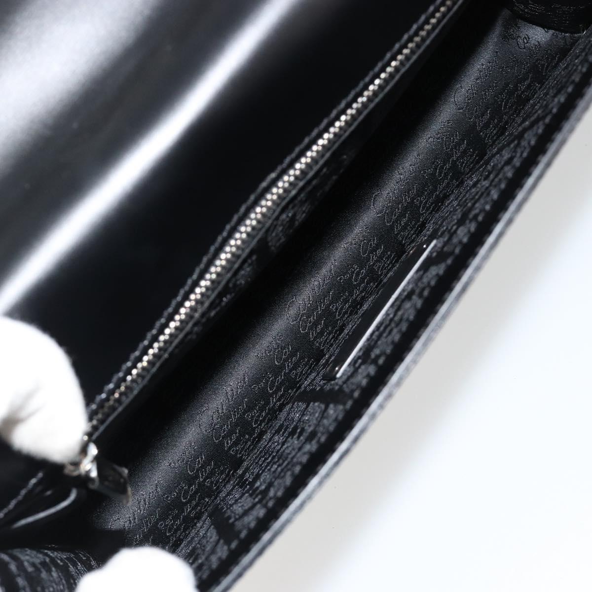 CARTIER Clutch Bag Leather Black Silver Auth 180674A