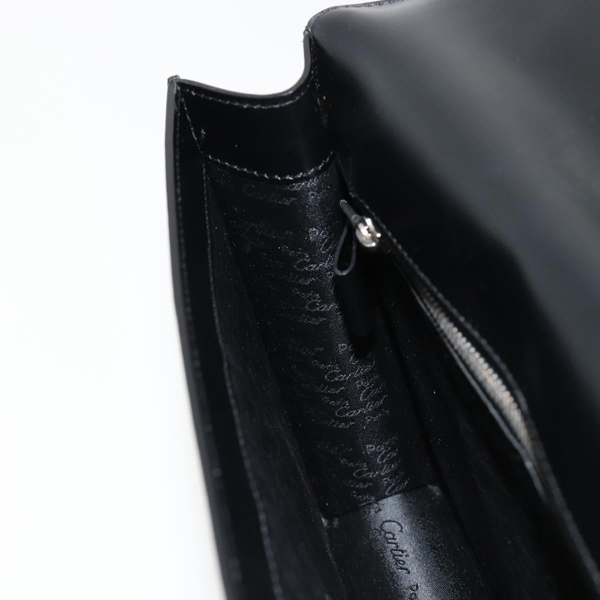 CARTIER Clutch Bag Leather Black Silver Auth 180674A