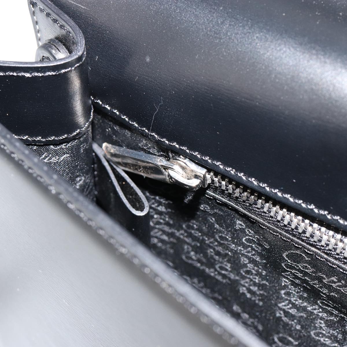 CARTIER Clutch Bag Leather Black Silver Auth 180674A