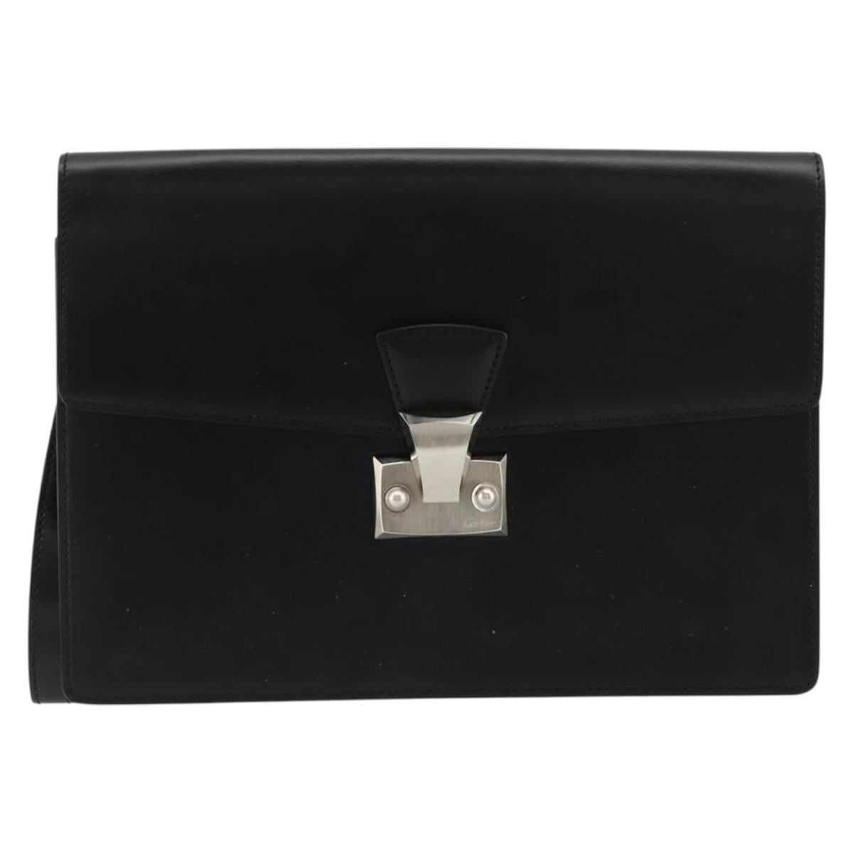 CARTIER Clutch Bag Leather Black Silver Auth 180674A