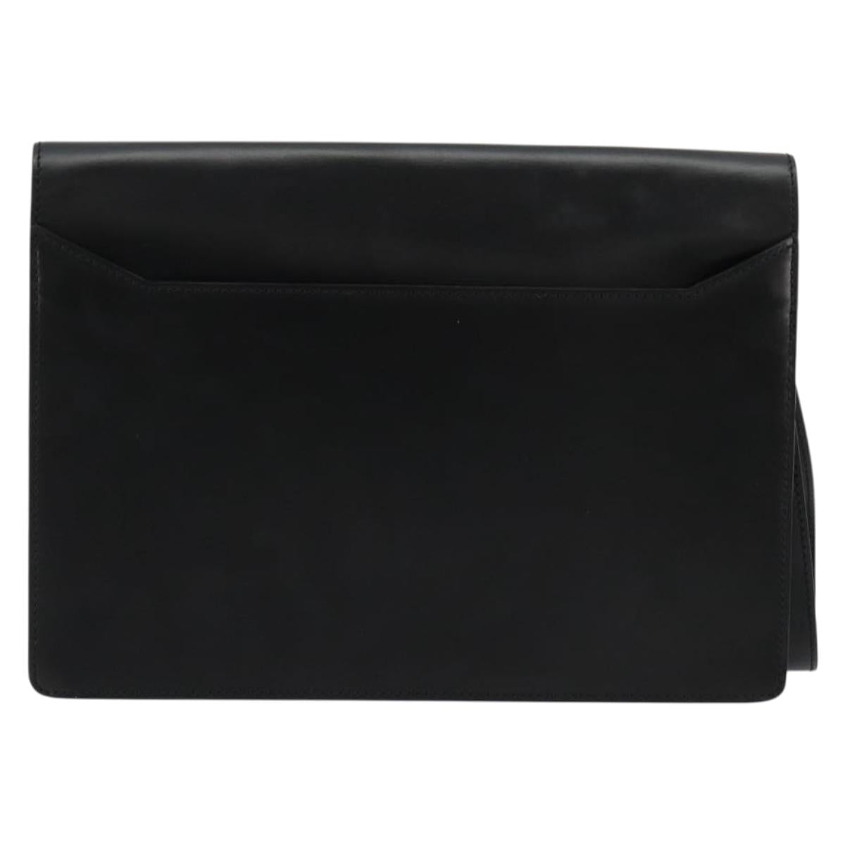 CARTIER Clutch Bag Leather Black Silver Auth 180674A