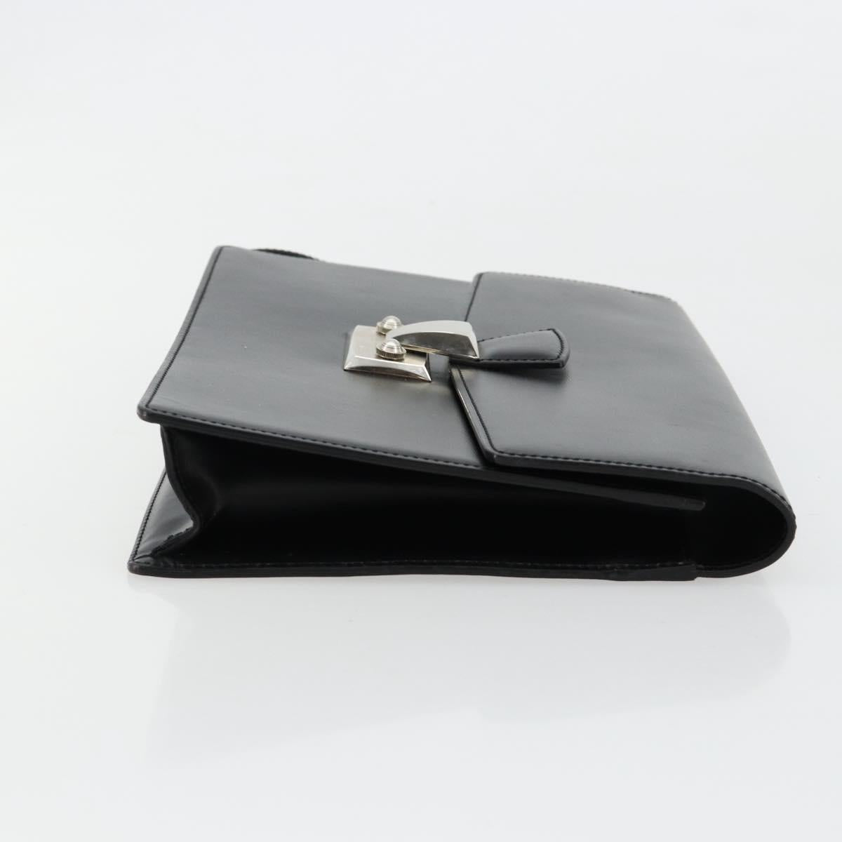 CARTIER Clutch Bag Leather Black Silver Auth 180674A