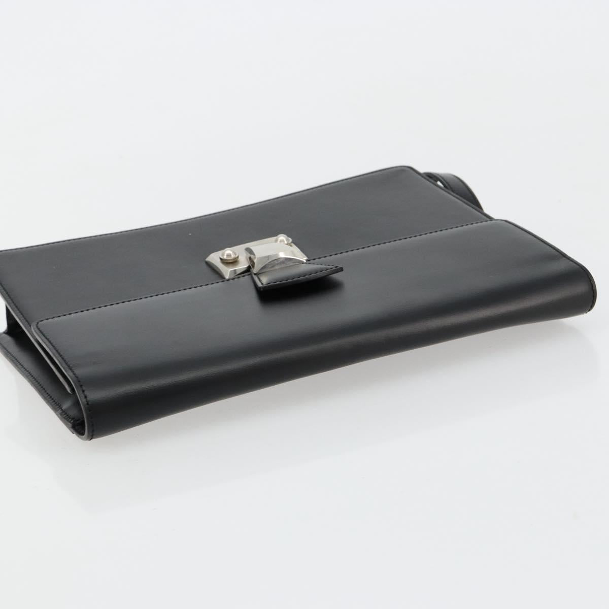 CARTIER Clutch Bag Leather Black Silver Auth 180674A