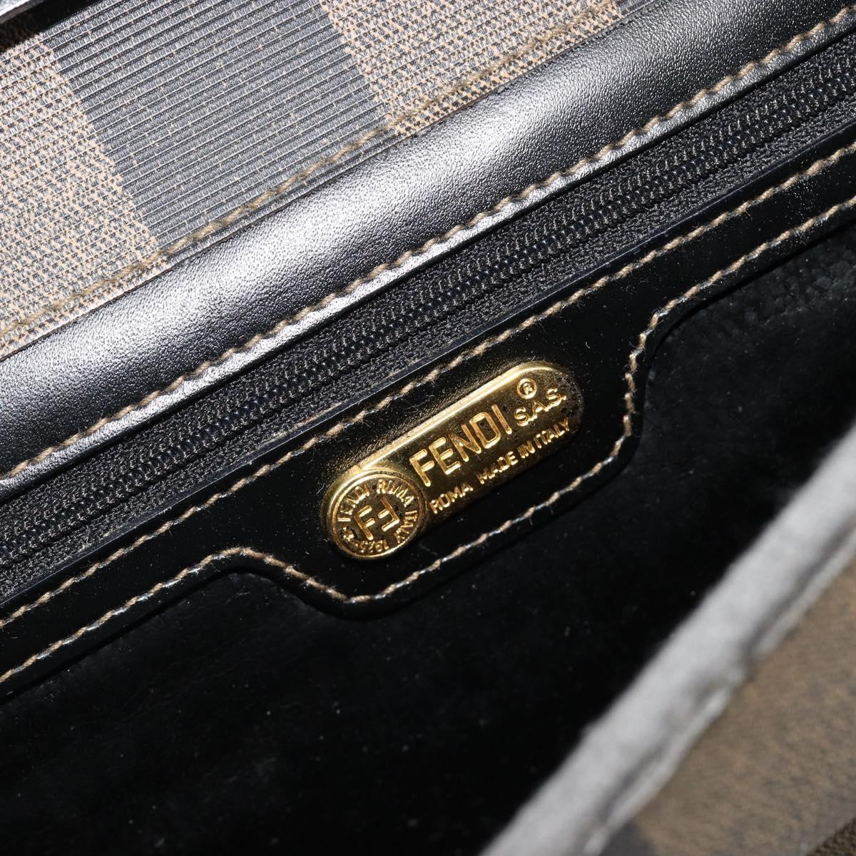 FENDI Pecan Canvas Shoulder Bag PVC Brown Black Auth 180678