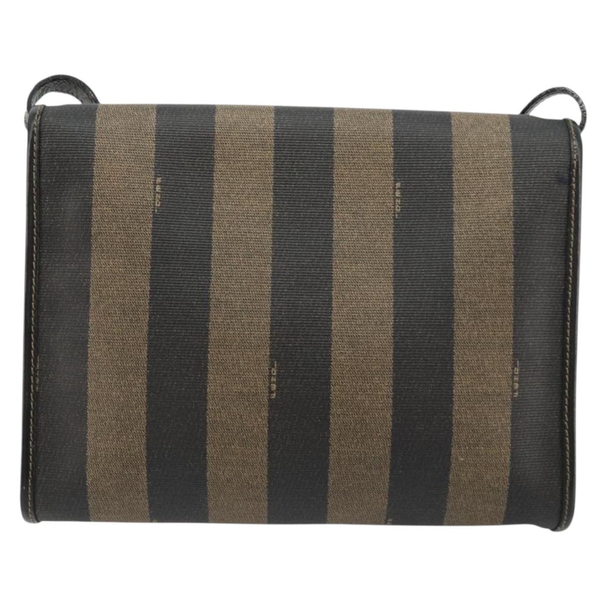 FENDI Pecan Canvas Shoulder Bag PVC Brown Black Auth 180678