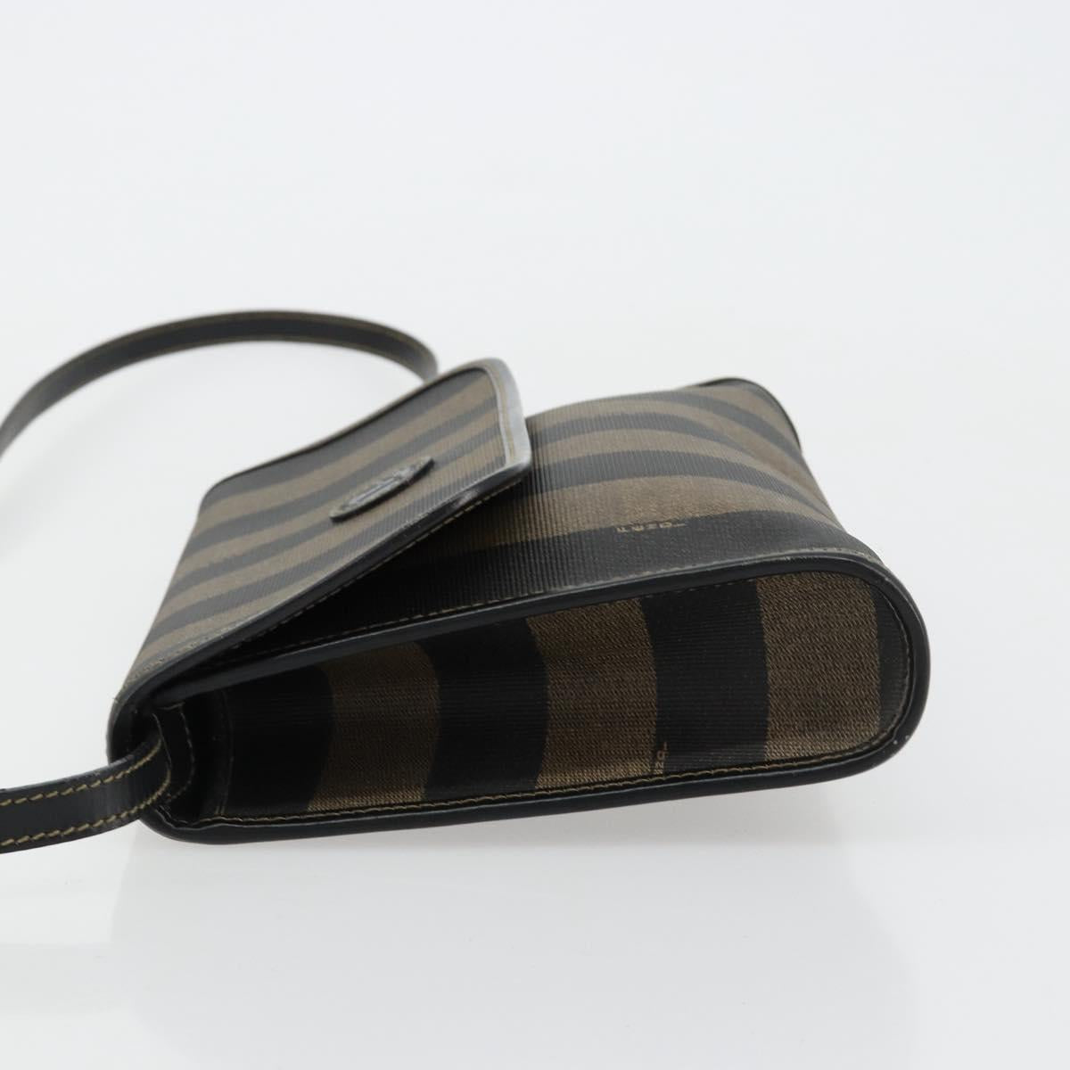 FENDI Pecan Canvas Shoulder Bag PVC Brown Black Auth 180678
