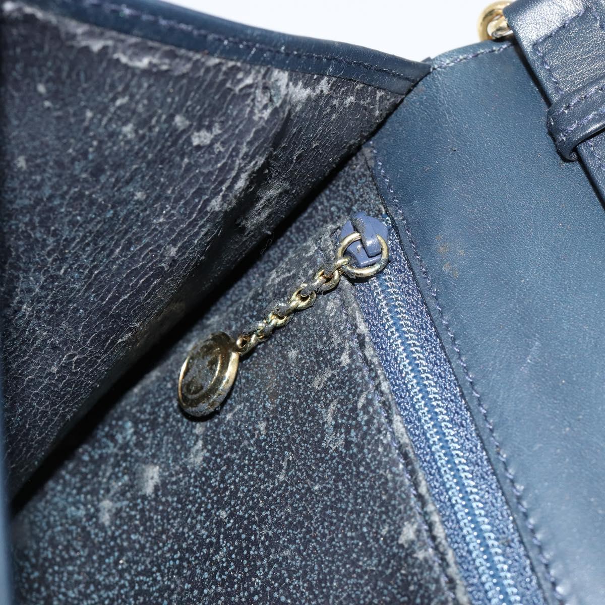 GUCCI Bamboo Chain Shoulder Bag Leather Navy Gold Auth 180679