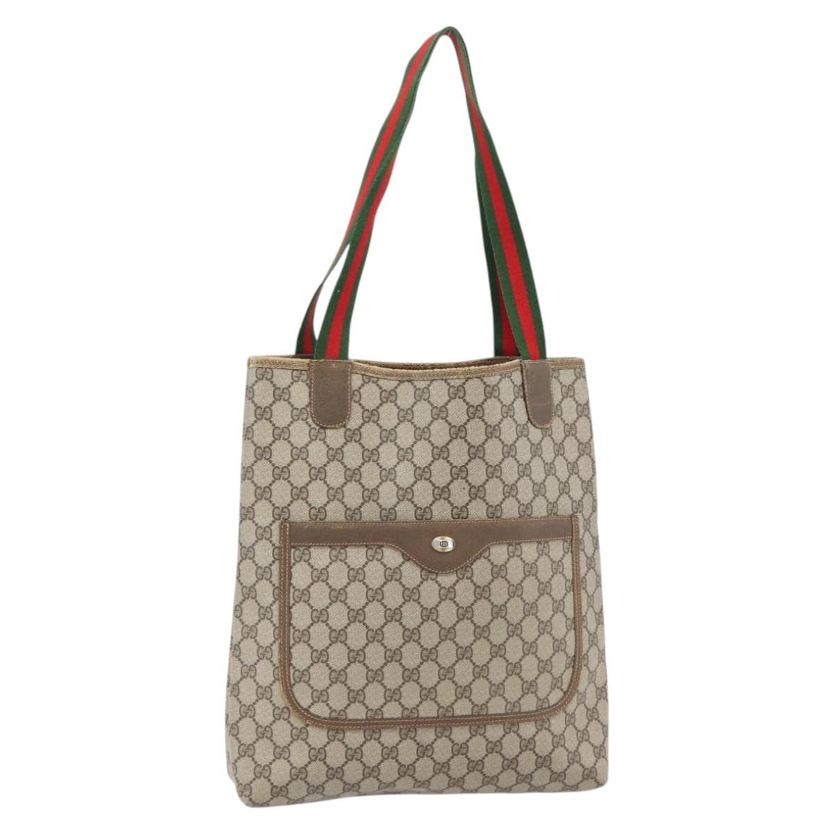 GUCCI GG Supreme Web Sherry Line Tote Bag PVC Beige Red 39 02 003 Auth 180682