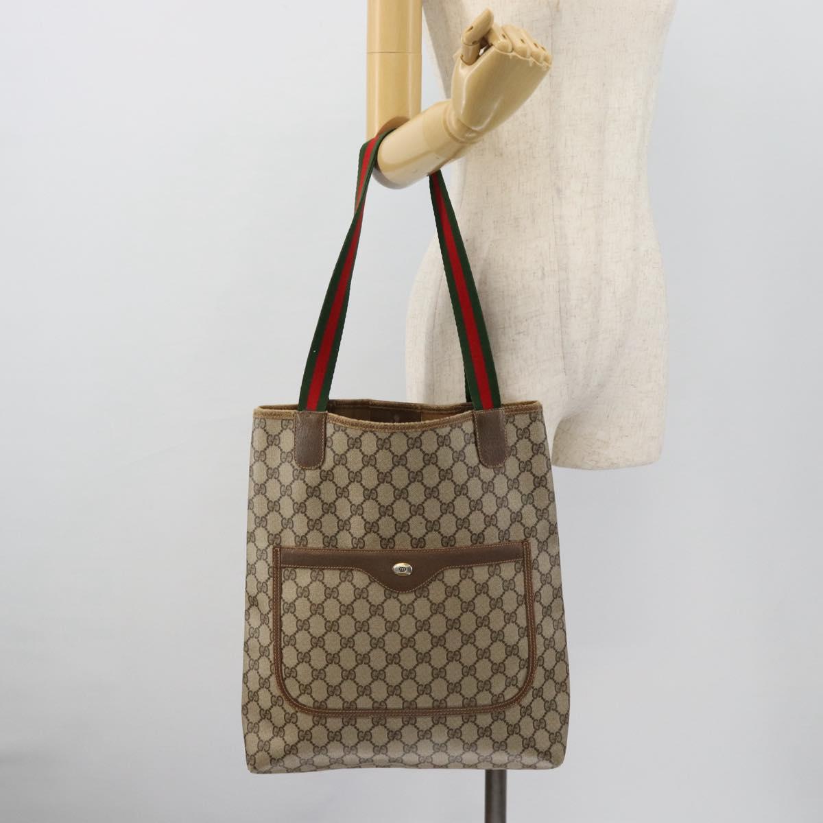GUCCI GG Supreme Web Sherry Line Tote Bag PVC Beige Red 39 02 003 Auth 180682
