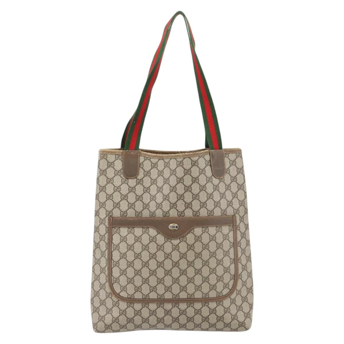 GUCCI GG Supreme Web Sherry Line Tote Bag PVC Beige Red 39 02 003 Auth 180682