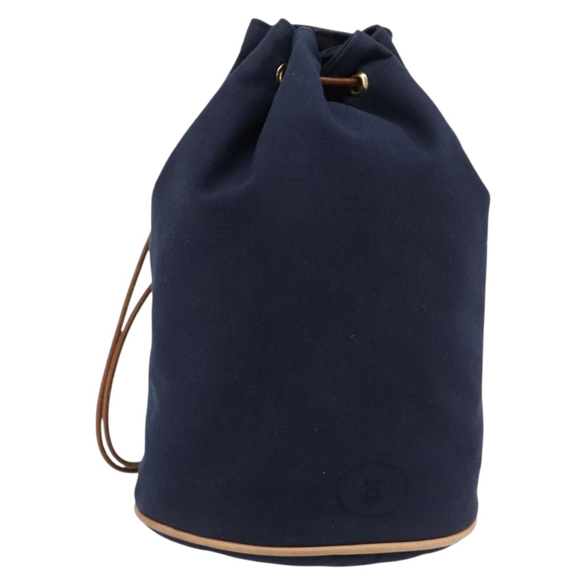 HERMES Purse Porochon Mimill Shoulder Bag Canvas Navy Gold Auth 180685A