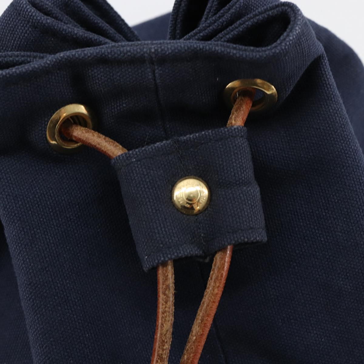 HERMES Purse Porochon Mimill Shoulder Bag Canvas Navy Gold Auth 180685A