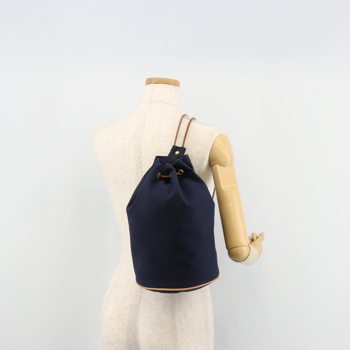 HERMES Purse Porochon Mimill Shoulder Bag Canvas Navy Gold Auth 180685A