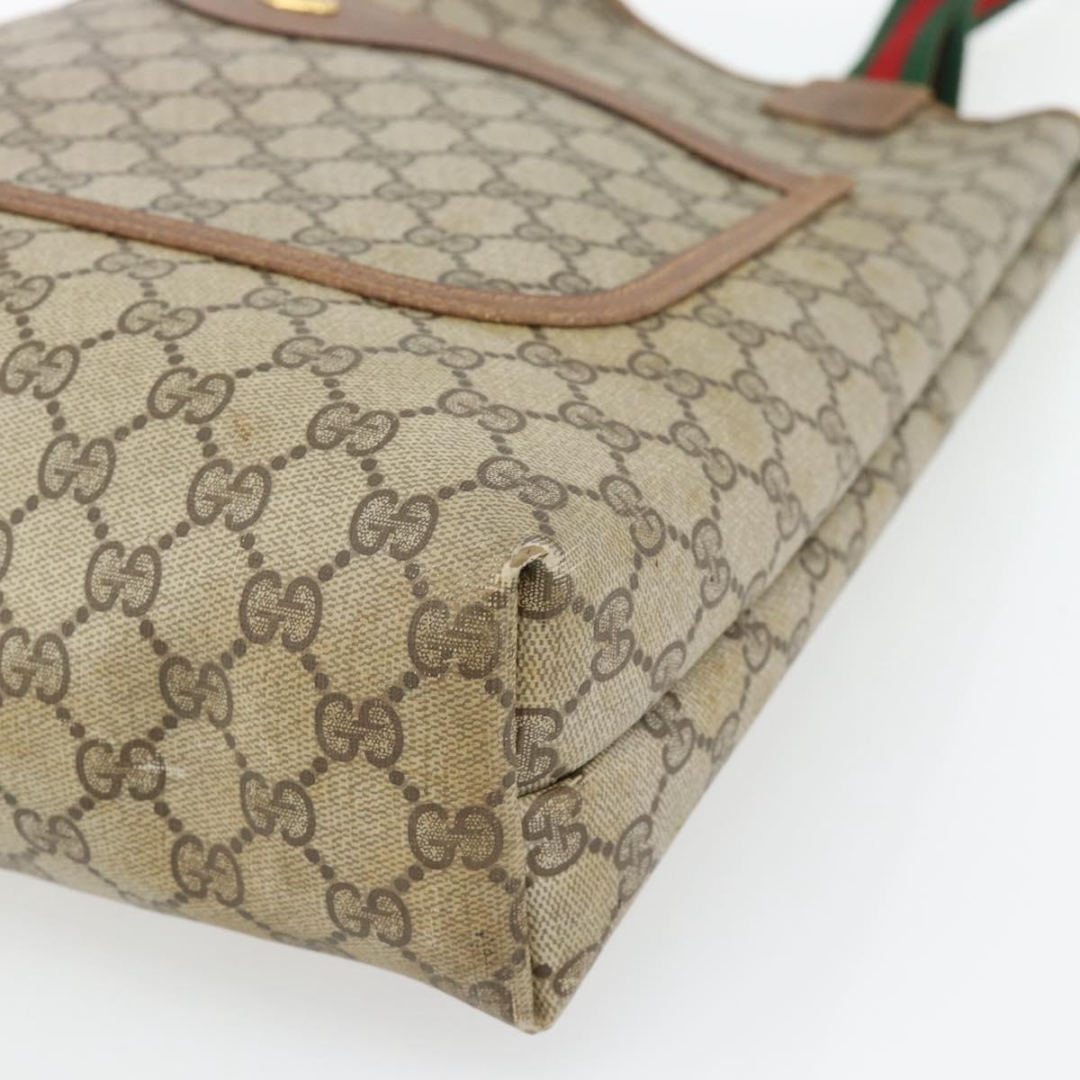 GUCCI GG Supreme Web Sherry Line Tote Bag PVC Beige Red 40 02 003 Auth 180686
