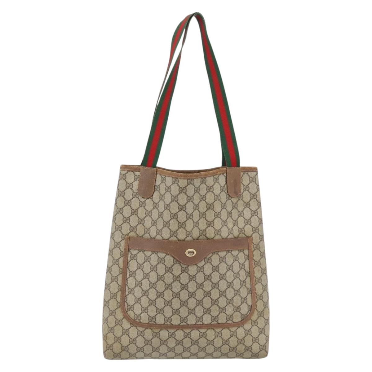 GUCCI GG Supreme Web Sherry Line Tote Bag PVC Beige Red 40 02 003 Auth 180686