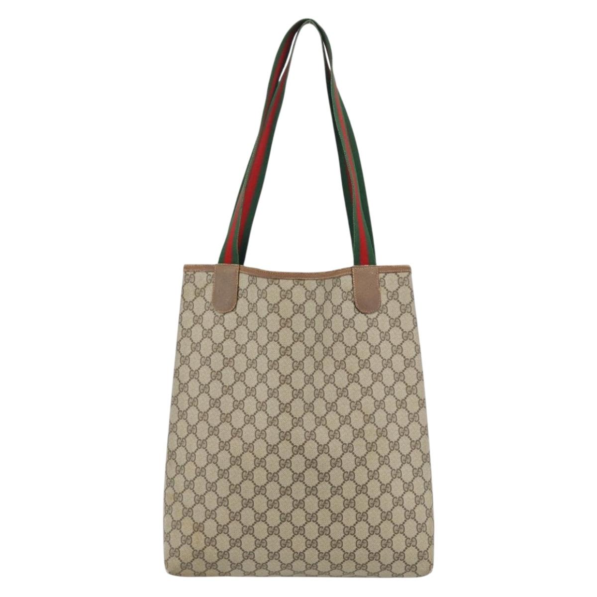 GUCCI GG Supreme Web Sherry Line Tote Bag PVC Beige Red 40 02 003 Auth 180686