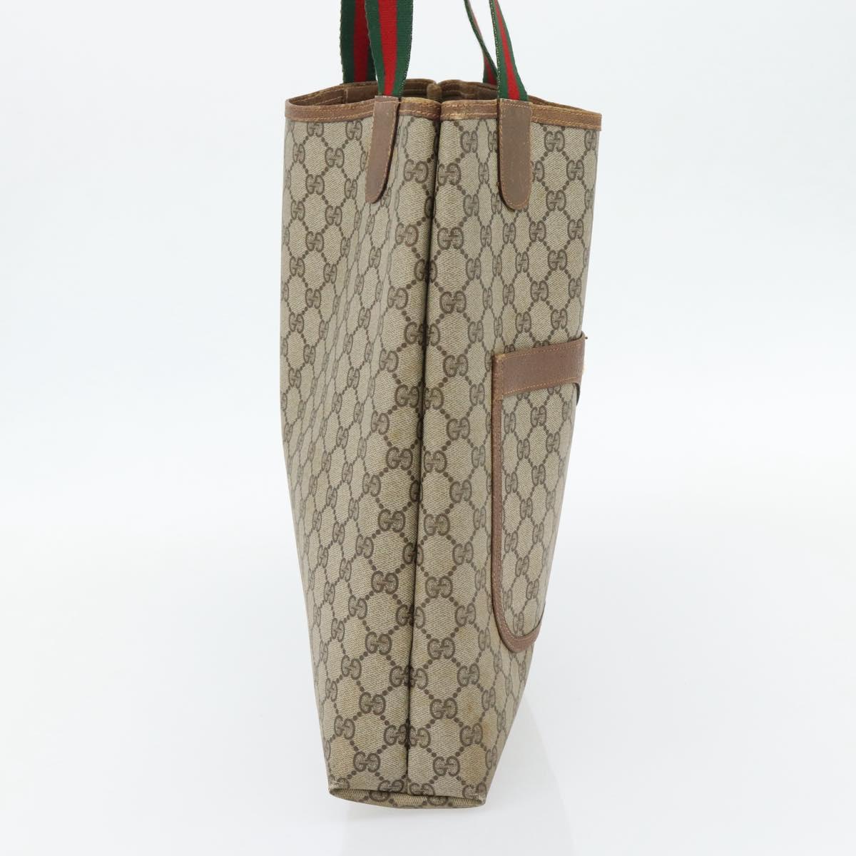 GUCCI GG Supreme Web Sherry Line Tote Bag PVC Beige Red 40 02 003 Auth 180686