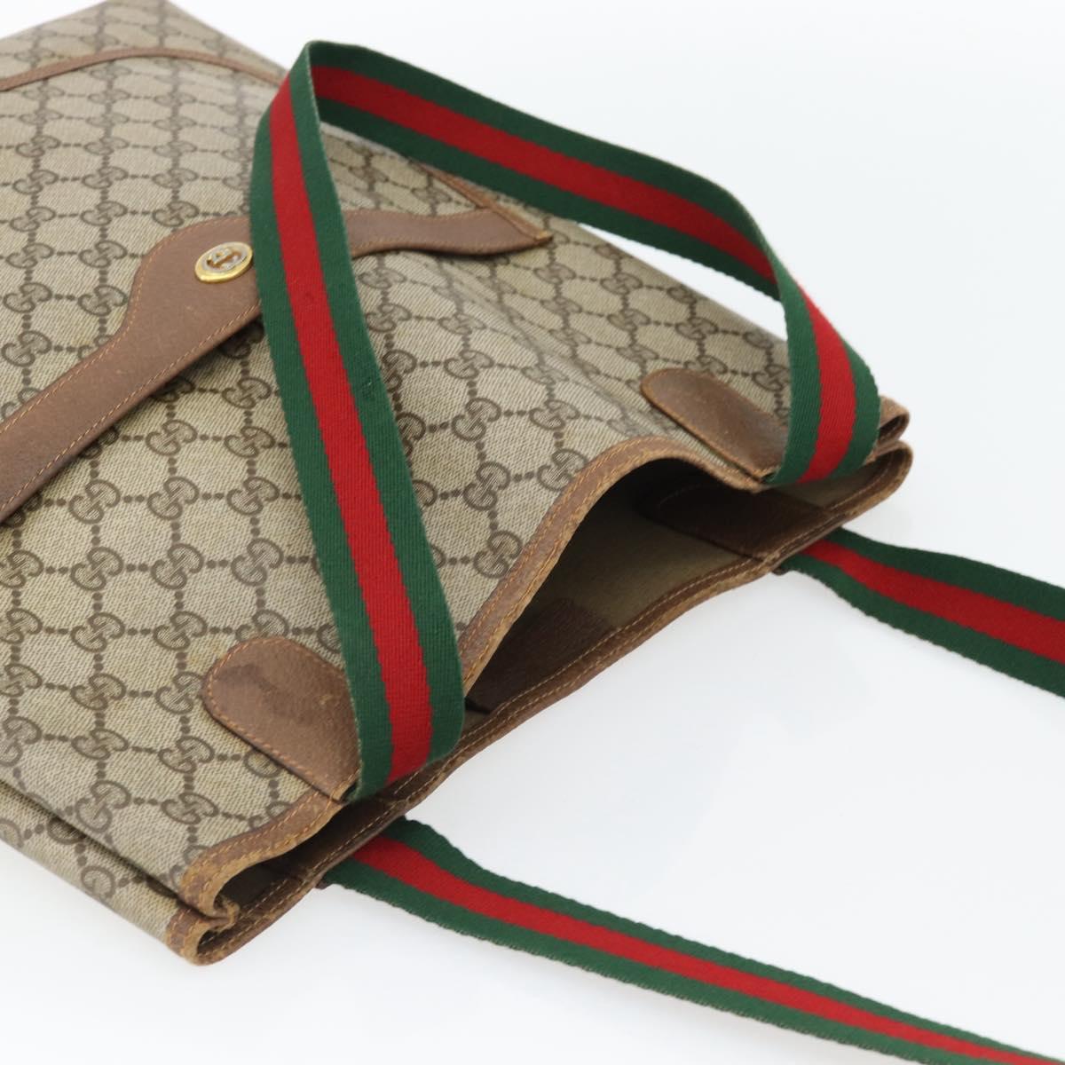 GUCCI GG Supreme Web Sherry Line Tote Bag PVC Beige Red 40 02 003 Auth 180686