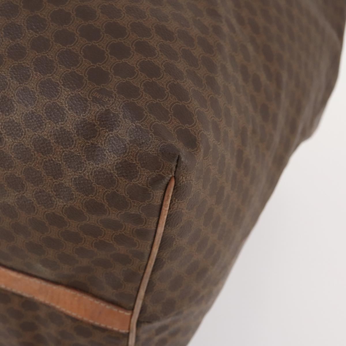 CELINE Macadam Canvas Boston Bag PVC Leather Brown Gold Auth 180687