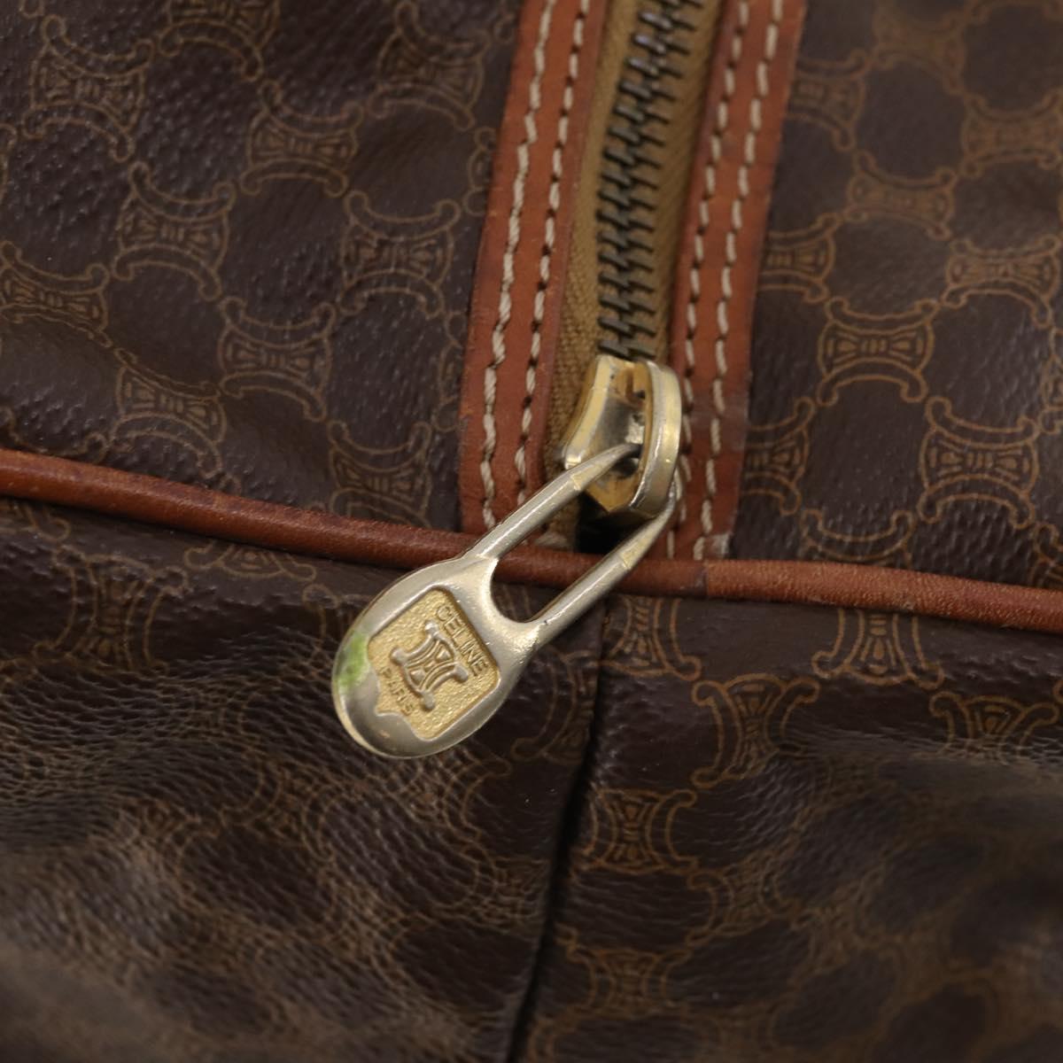 CELINE Macadam Canvas Boston Bag PVC Leather Brown Gold Auth 180687