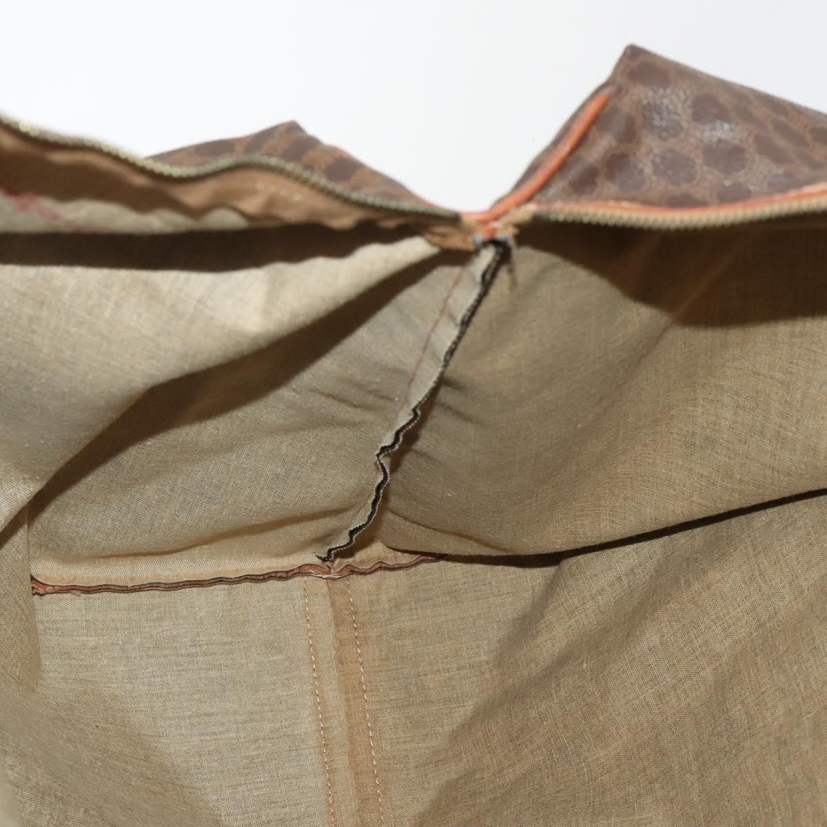 CELINE Macadam Canvas Boston Bag PVC Leather Brown Gold Auth 180687